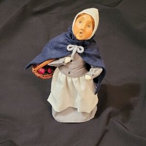 Charming Byers Choice Figure with Blue Cape And Basket Of Apples
